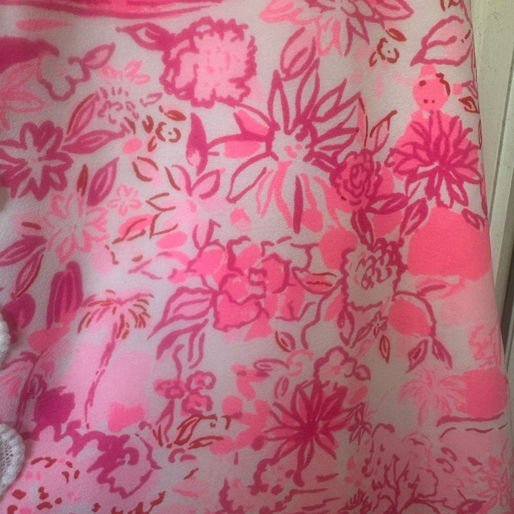 Lilly Pulitzer Pink Floral Dress with White Lace - Picture 4 of 5